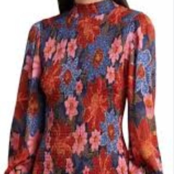 FARM RIO Floral Red Multi Mixed Flower Prints Smocked Mini Dress XS $221 - Picture 13 of 14